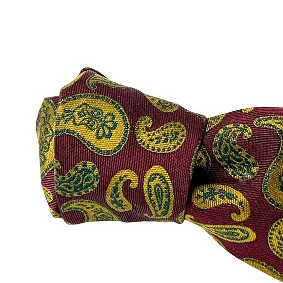 PAUL STUART 100% Silk Burgundy Gold Tip‎ Paisley Tie Made in England - Picture 2 of 8